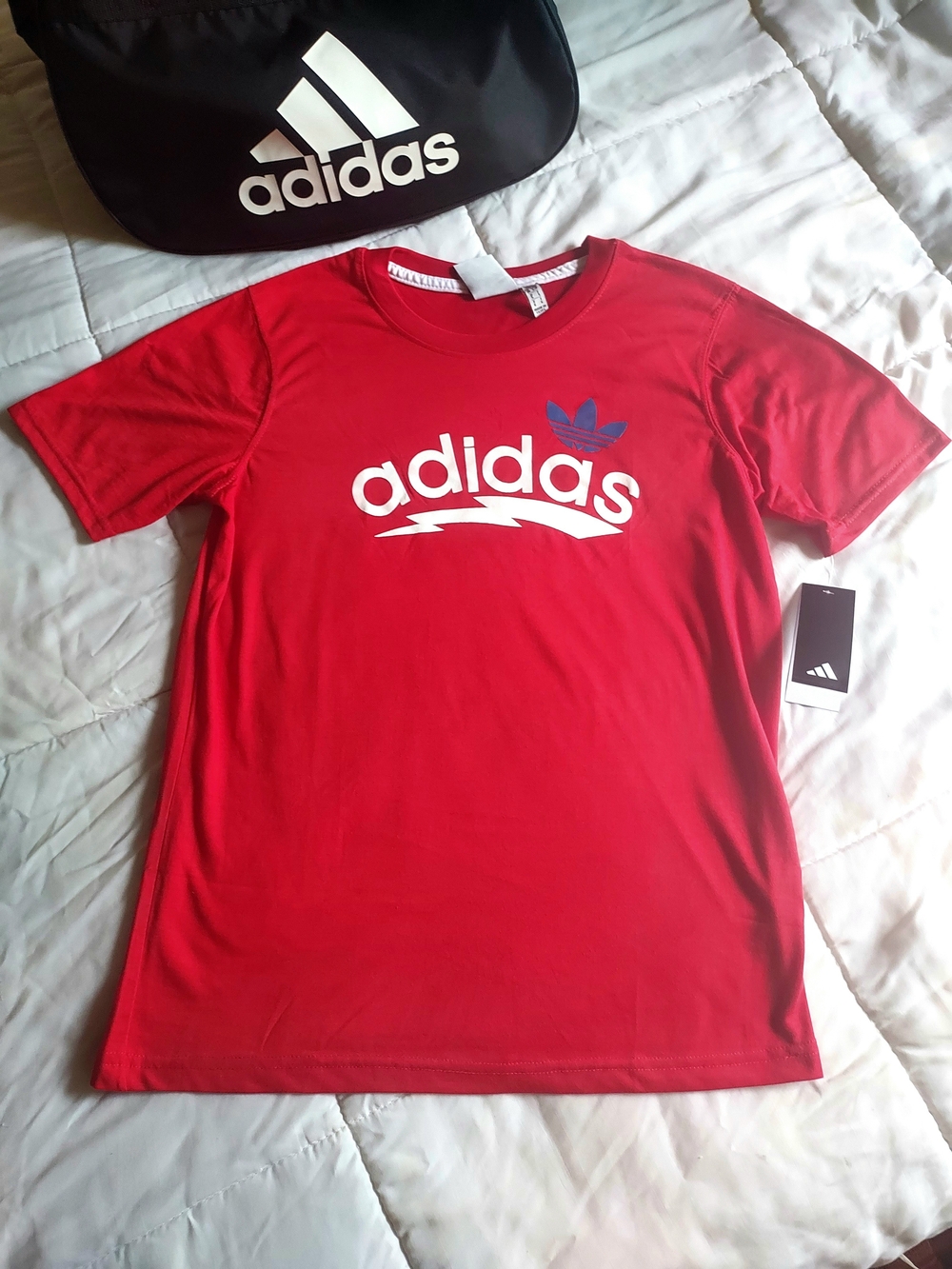 Men's Adidas Red Short-Sleeve Logo Tee with White Wordmark
